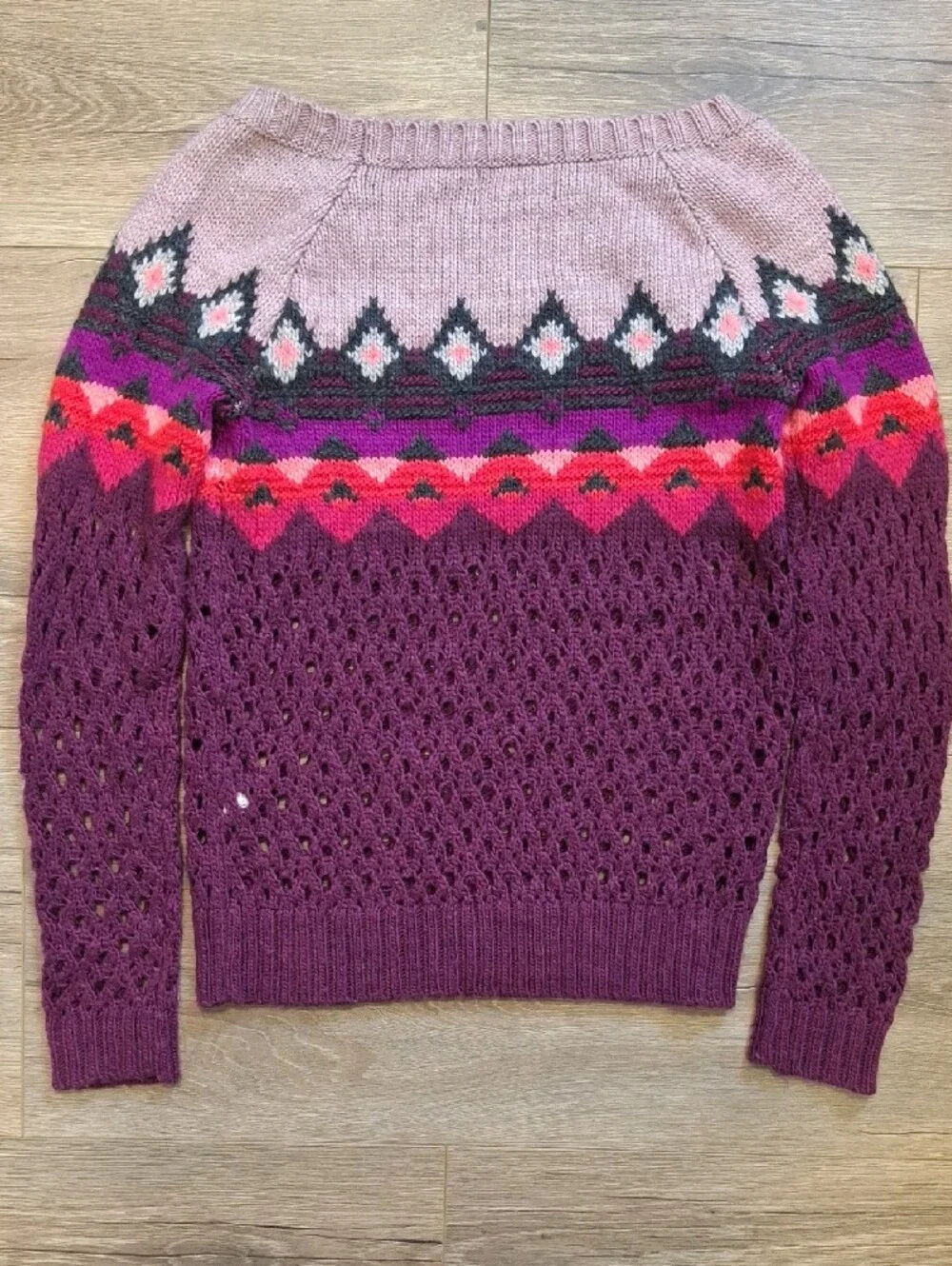 American Eagle Outfitters Fair Isle Open-Knit Sweater - Pink, Plum & Magenta